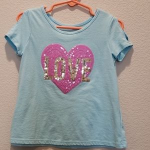 Toddler LOVE sequin cold shoulder top